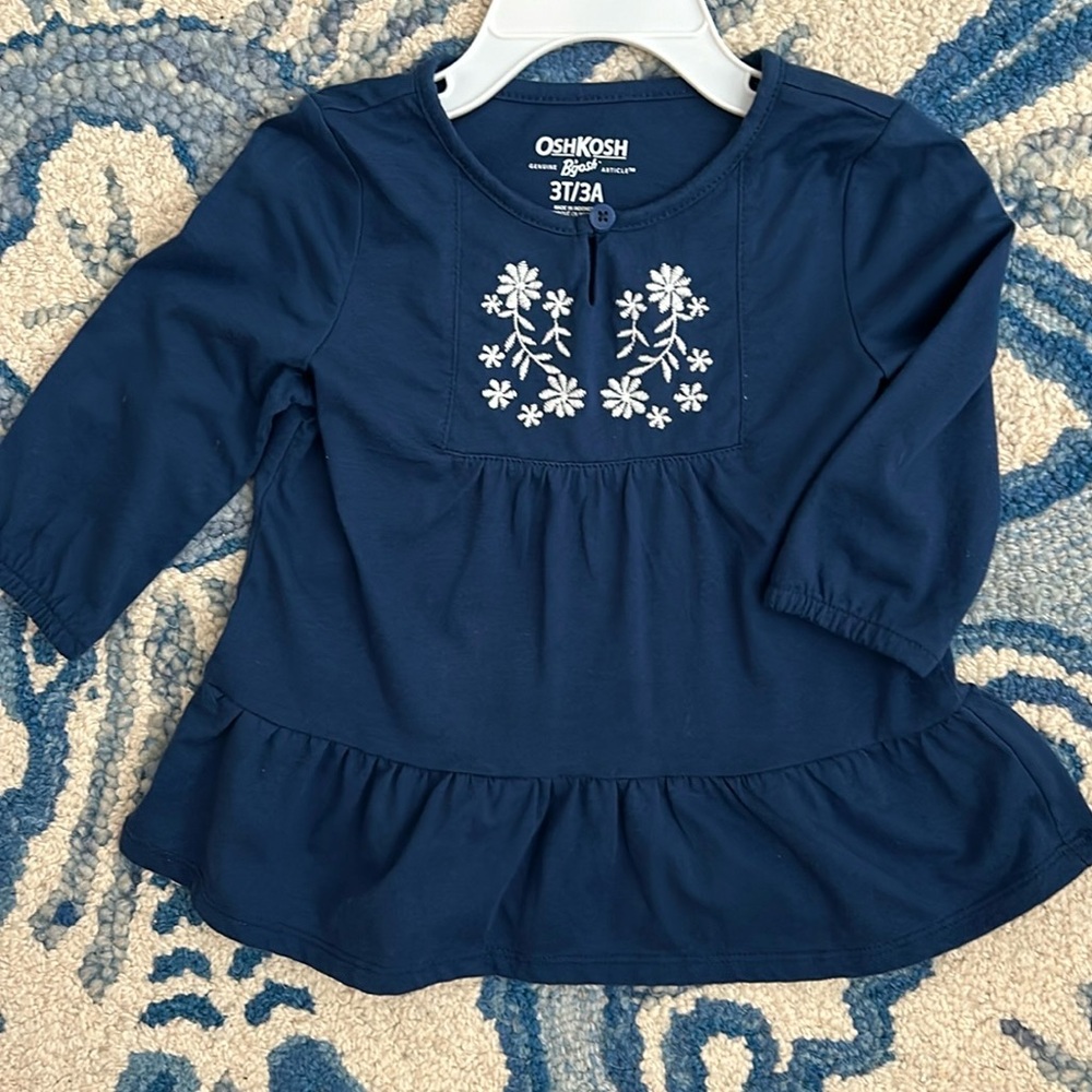 OshKosh B’Gosh Embroidered Peplum Tiered Top Blue Toddler girl 3T